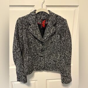 Debbie Shuchat Canada black wool blend tweed womens blazer jacket size 6 s small